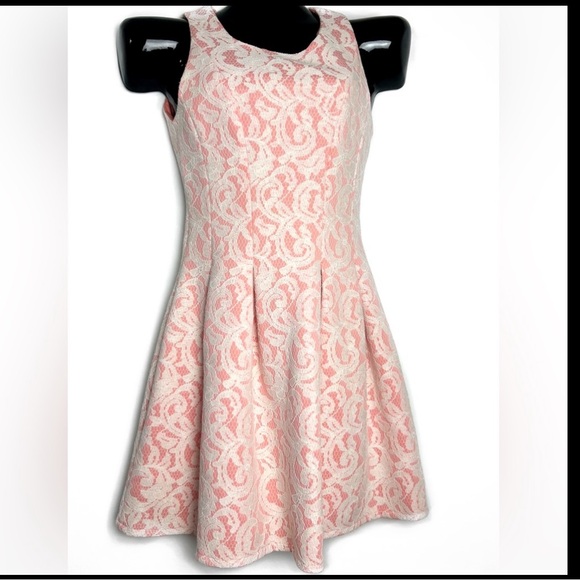 miami Dresses & Skirts - Pink and White Lace Midi Dress
